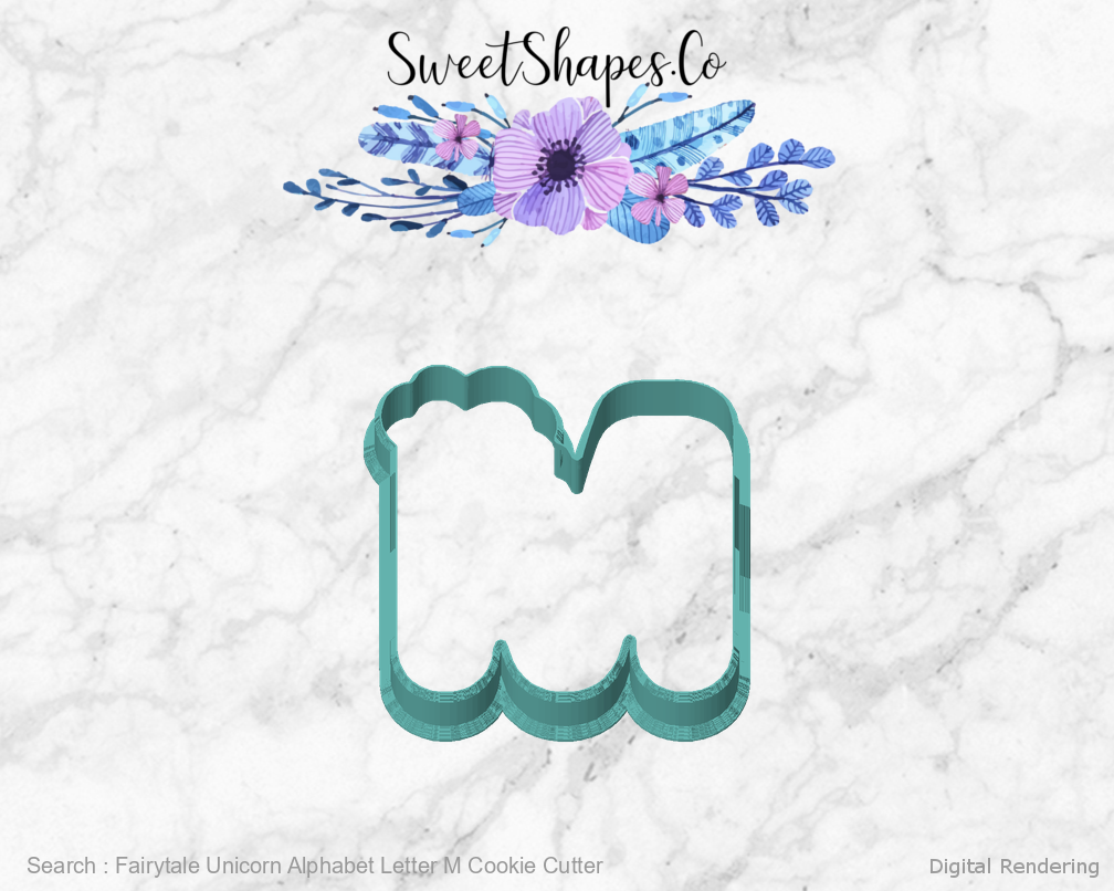Fairytale Unicorn Alphabet Letter M Cookie Cutter — front view