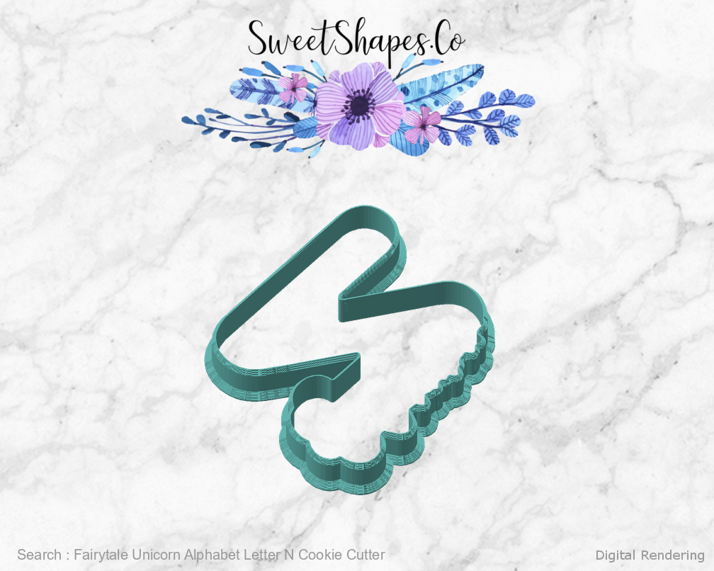 Fairytale Unicorn Alphabet Letter N Cookie Cutter — angled front view