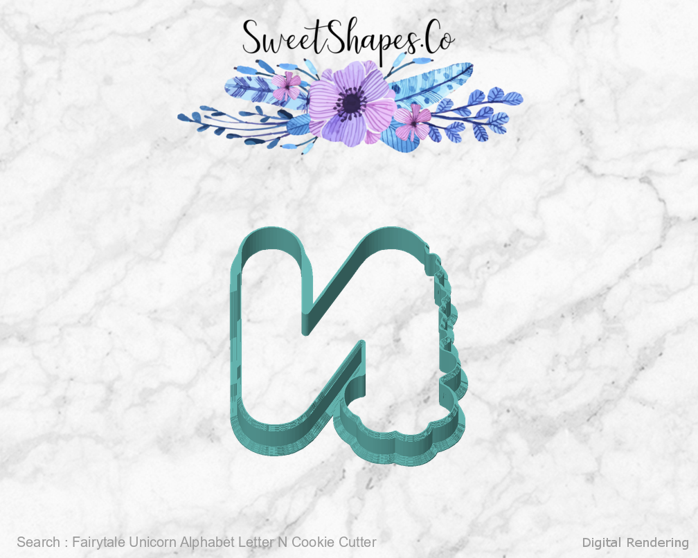 Fairytale Unicorn Alphabet Letter N Cookie Cutter — front view