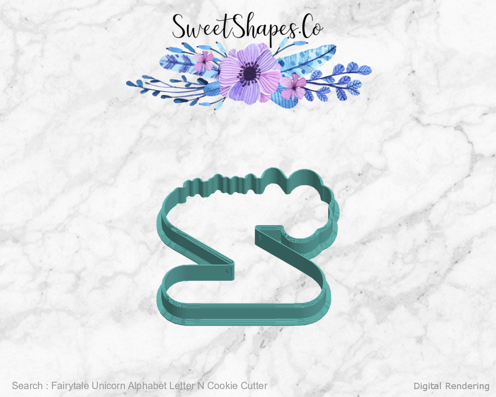 Fairytale Unicorn Alphabet Letter N Cookie Cutter — left view