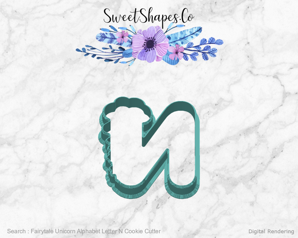 Fairytale Unicorn Alphabet Letter N Cookie Cutter — back view