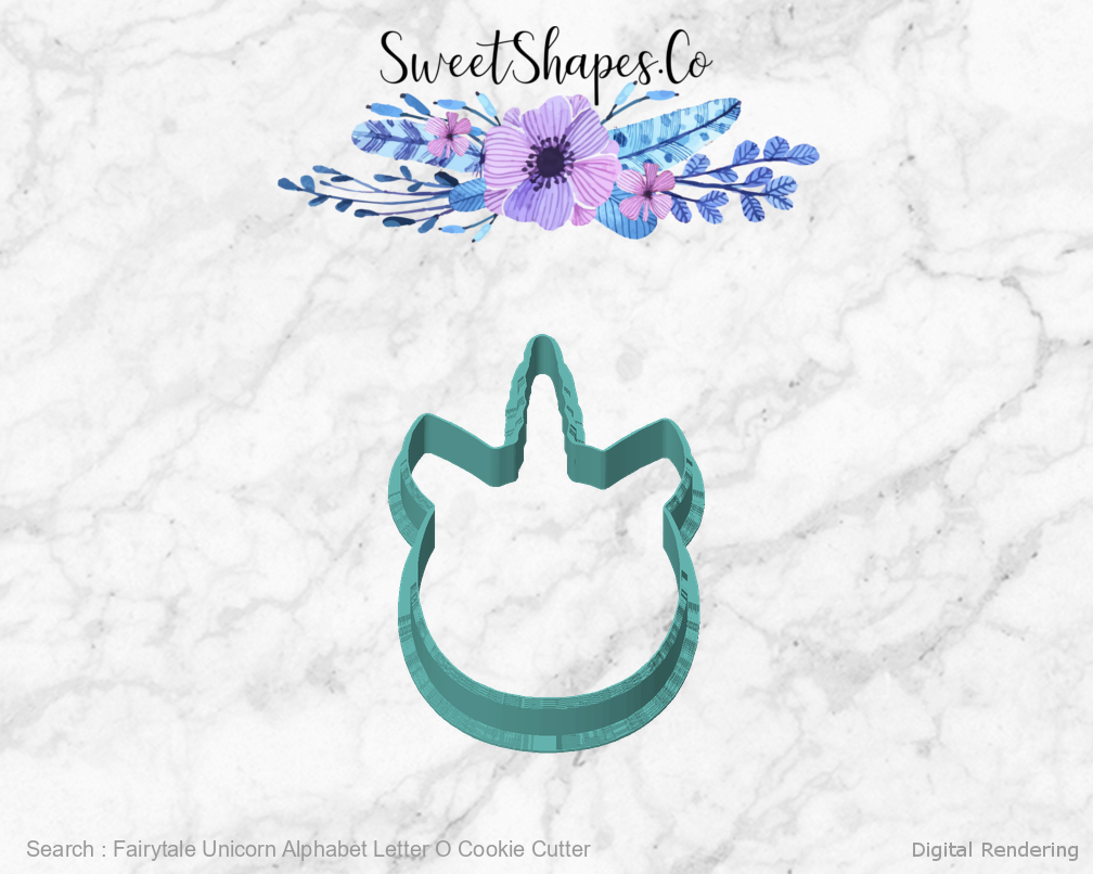 Fairytale Unicorn Alphabet Letter O Cookie Cutter — front view