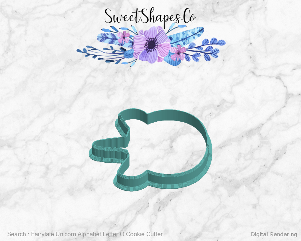 Fairytale Unicorn Alphabet Letter O Cookie Cutter — left view