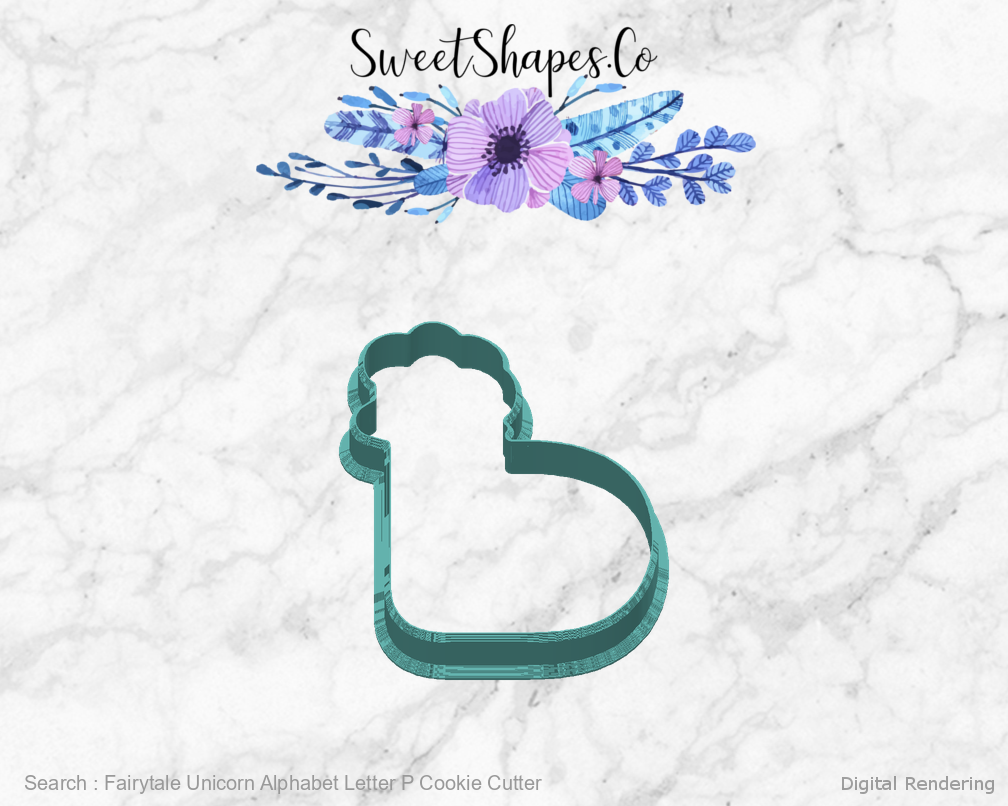 Fairytale Unicorn Alphabet Letter P Cookie Cutter — back view