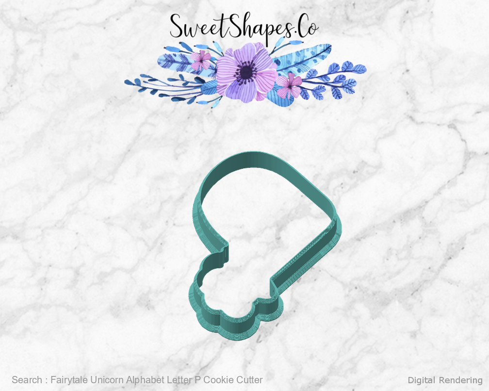 Fairytale Unicorn Alphabet Letter P Cookie Cutter — angled front view