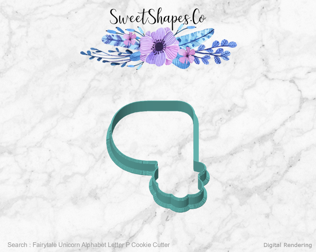 Fairytale Unicorn Alphabet Letter P Cookie Cutter — front view