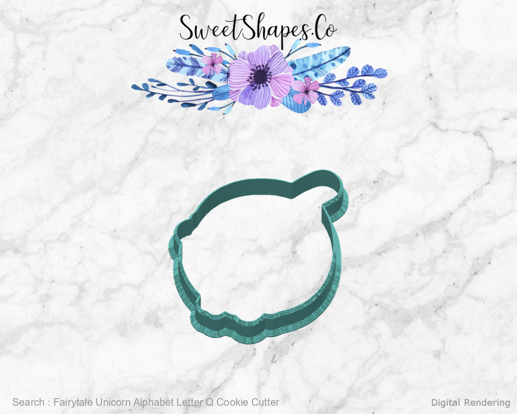 Fairytale Unicorn Alphabet Letter Q Cookie Cutter — back view