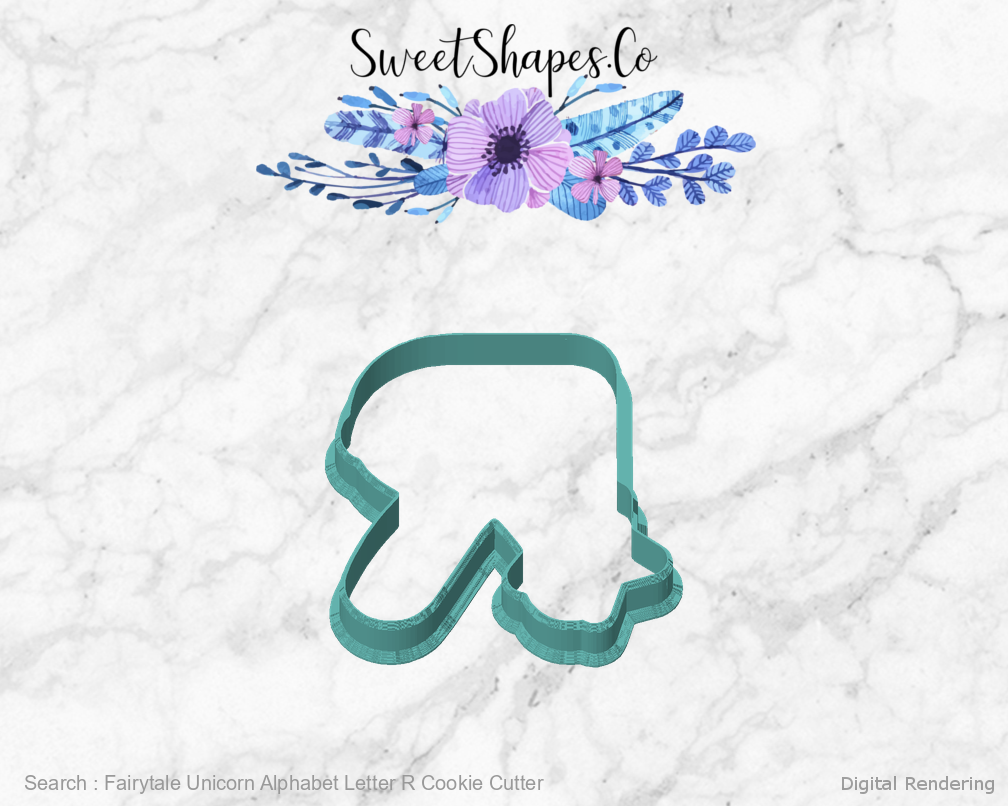 Fairytale Unicorn Alphabet Letter R Cookie Cutter — front view