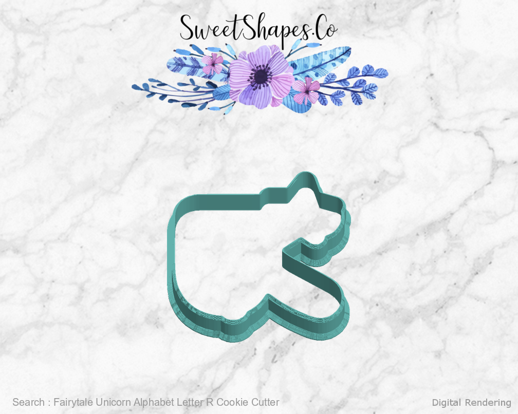 Fairytale Unicorn Alphabet Letter R Cookie Cutter — left view
