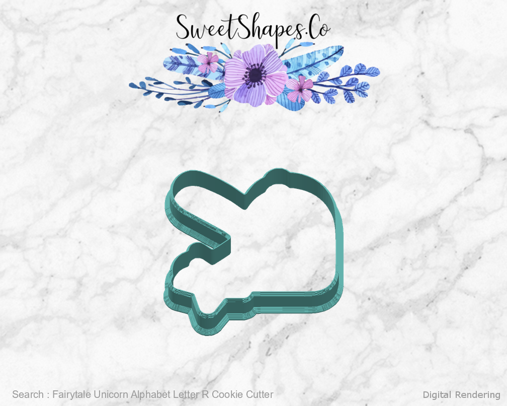 Fairytale Unicorn Alphabet Letter R Cookie Cutter — right view