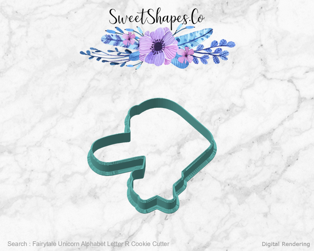 Fairytale Unicorn Alphabet Letter R Cookie Cutter — angled front view