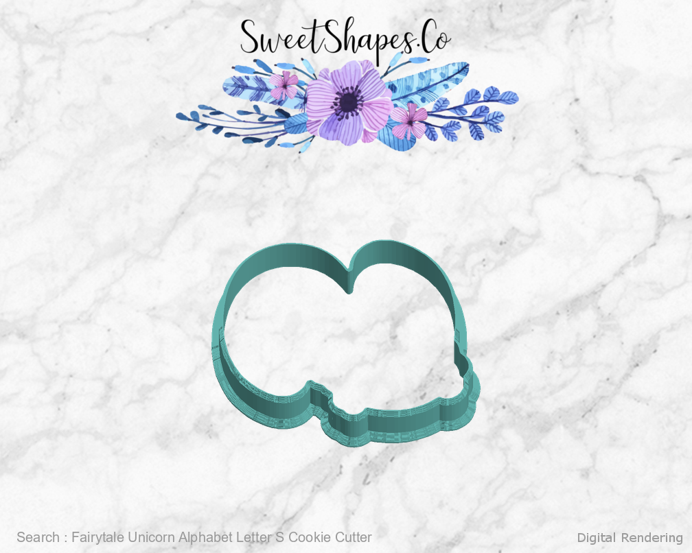 Fairytale Unicorn Alphabet Letter S Cookie Cutter — left view