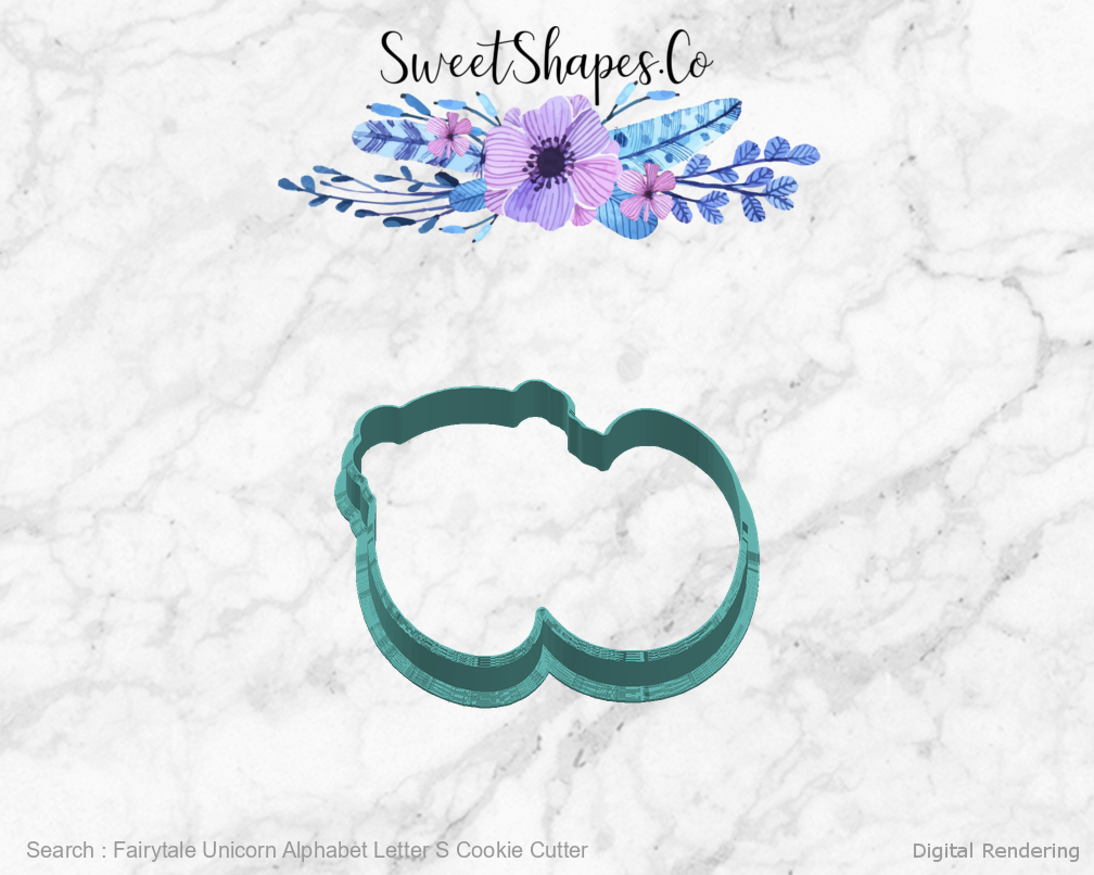 Fairytale Unicorn Alphabet Letter S Cookie Cutter — right view