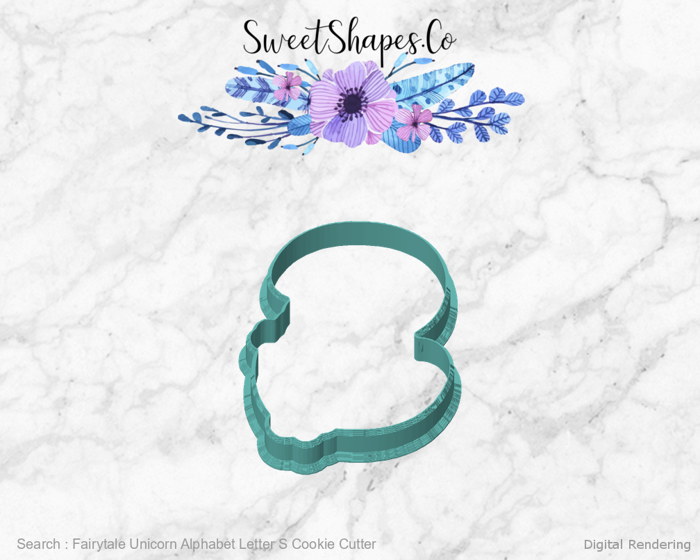 Fairytale Unicorn Alphabet Letter S Cookie Cutter — front view