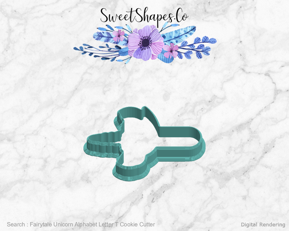 Fairytale Unicorn Alphabet Letter T Cookie Cutter — left view