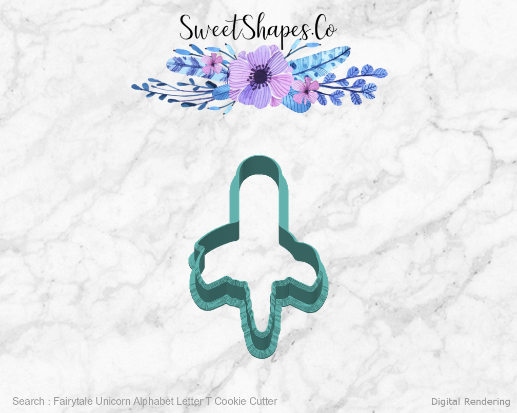 Fairytale Unicorn Alphabet Letter T Cookie Cutter — back view