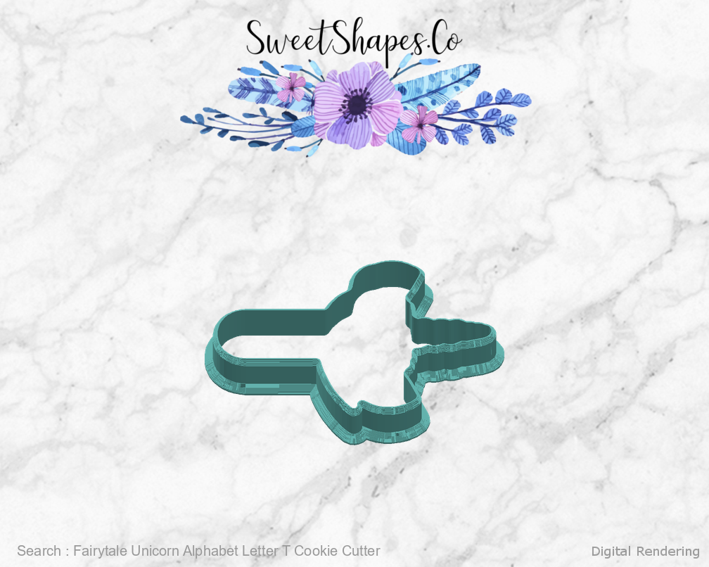 Fairytale Unicorn Alphabet Letter T Cookie Cutter — right view