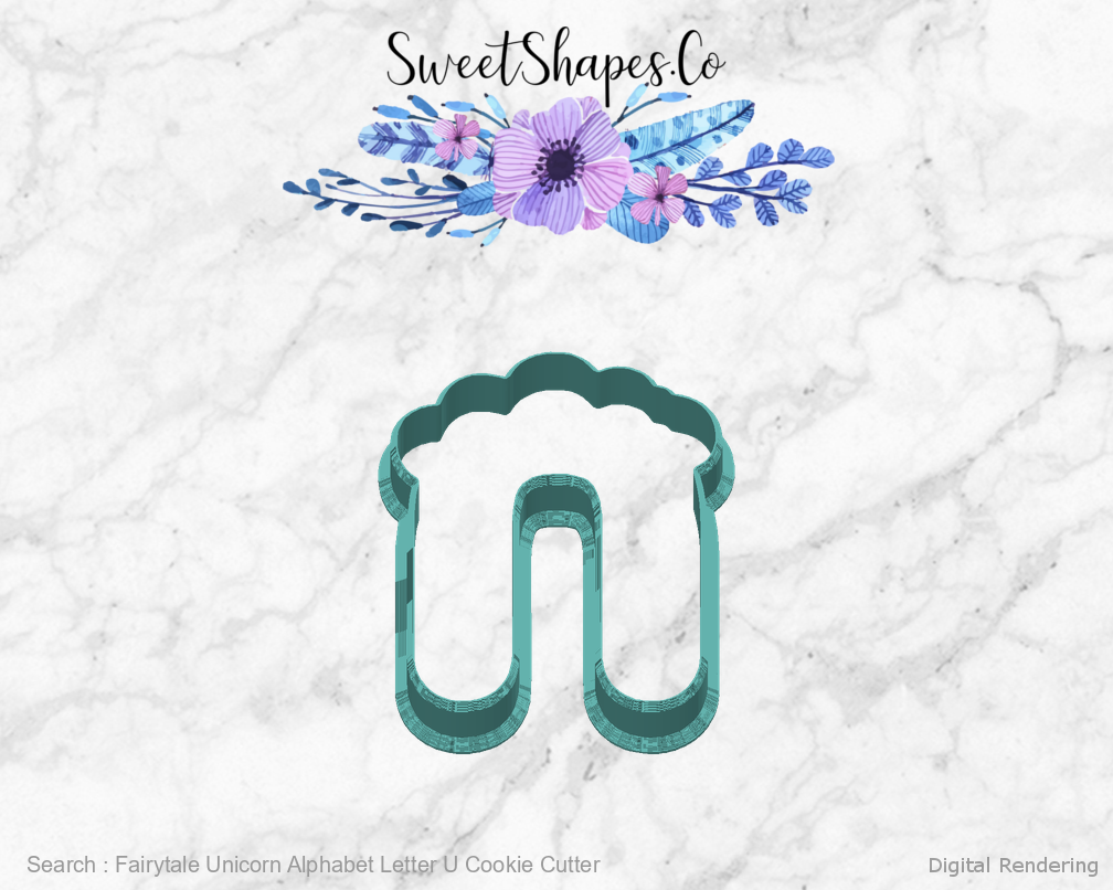 Fairytale Unicorn Alphabet Letter U Cookie Cutter — back view