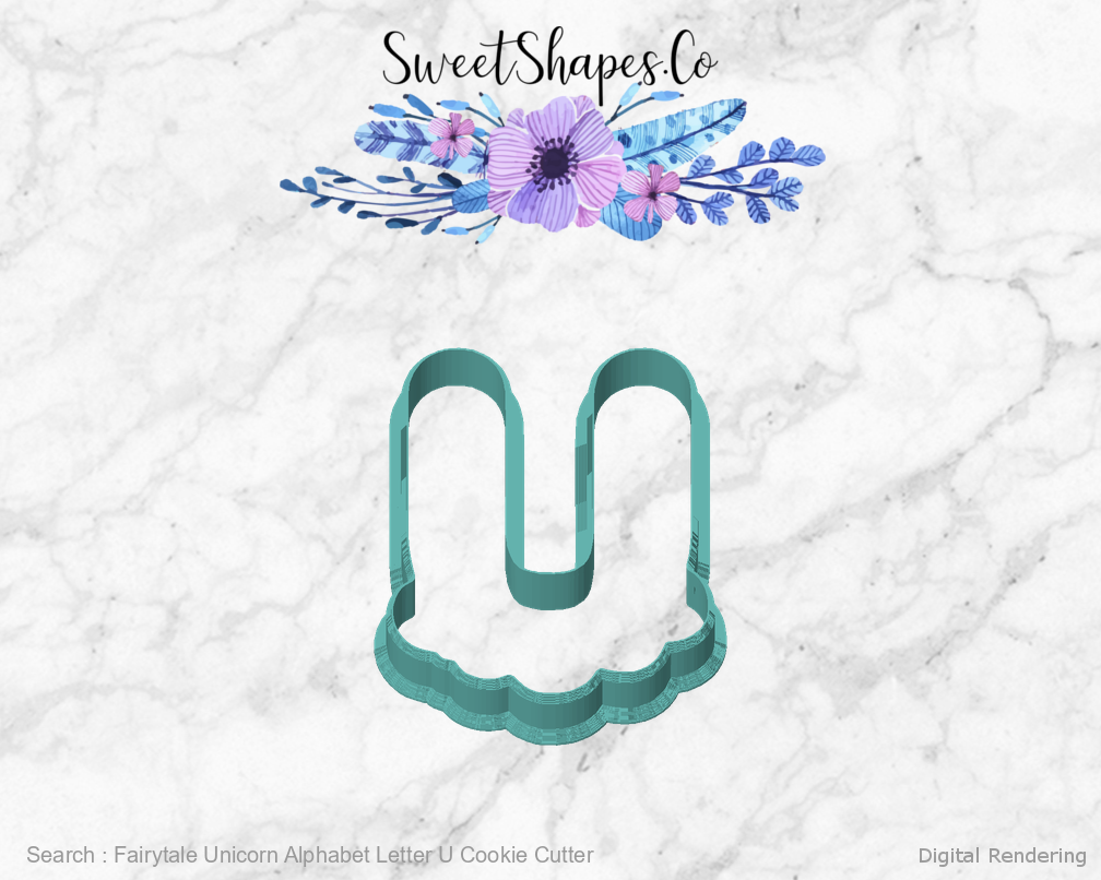 Fairytale Unicorn Alphabet Letter U Cookie Cutter — front view