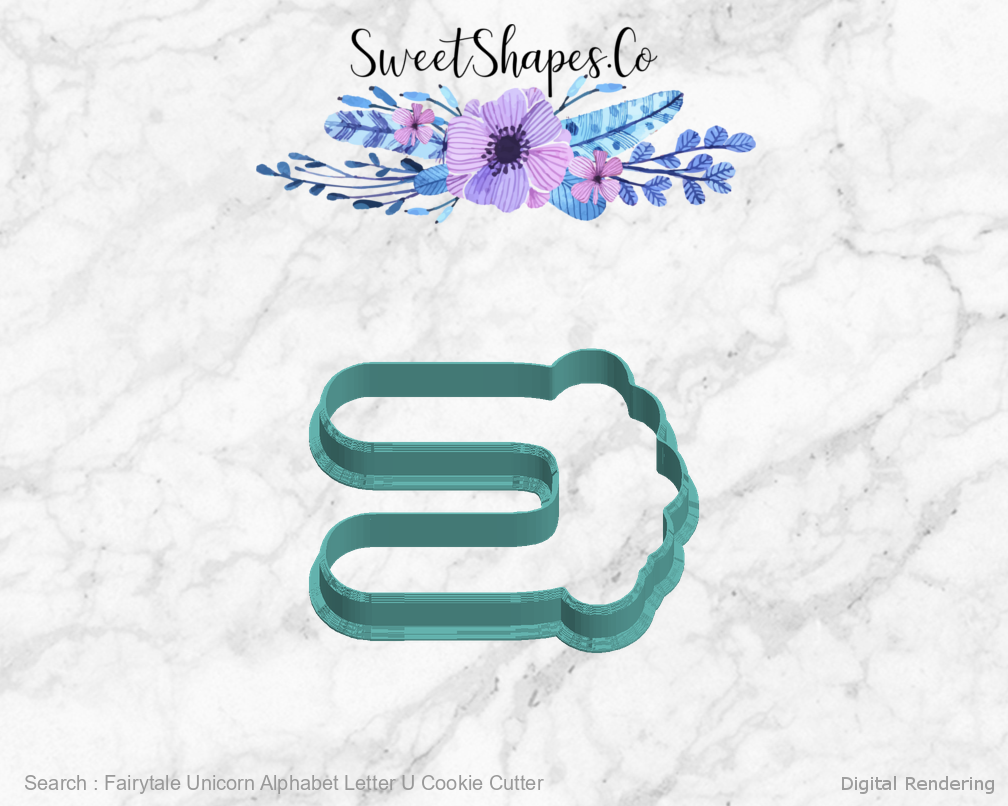 Fairytale Unicorn Alphabet Letter U Cookie Cutter — left view