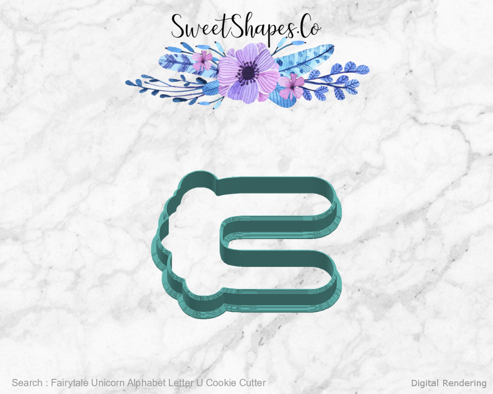 Fairytale Unicorn Alphabet Letter U Cookie Cutter — right view