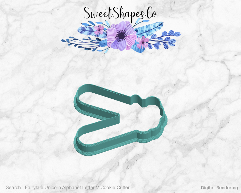 Fairytale Unicorn Alphabet Letter V Cookie Cutter — left view