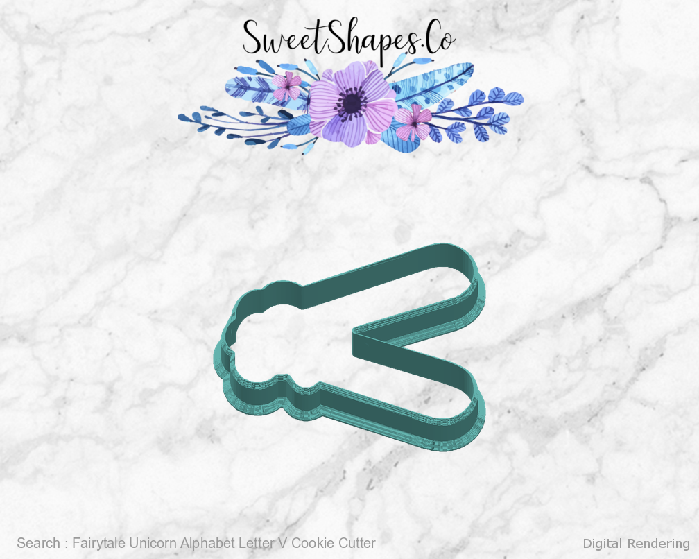 Fairytale Unicorn Alphabet Letter V Cookie Cutter — right view