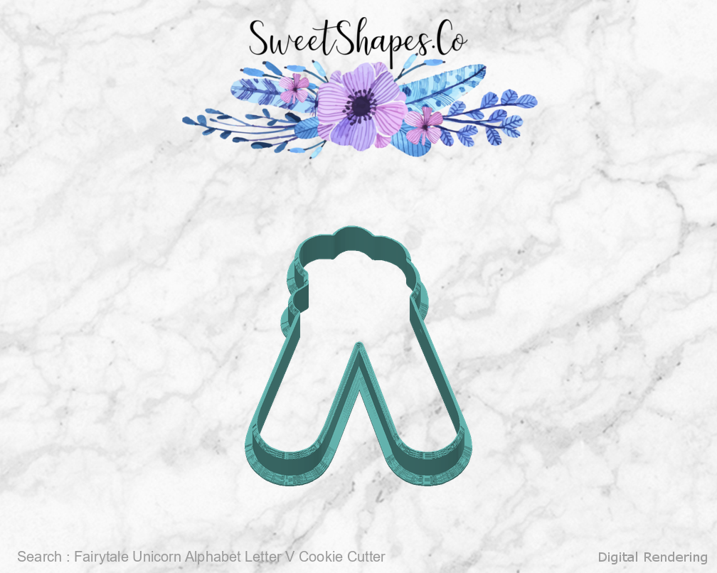 Fairytale Unicorn Alphabet Letter V Cookie Cutter — back view