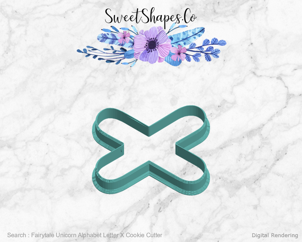 Fairytale Unicorn Alphabet Letter X Cookie Cutter — left view