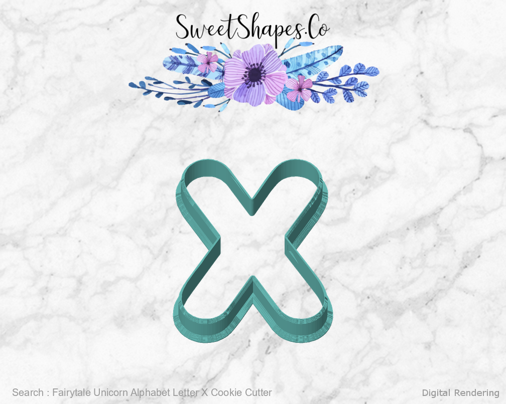 Fairytale Unicorn Alphabet Letter X Cookie Cutter — front view