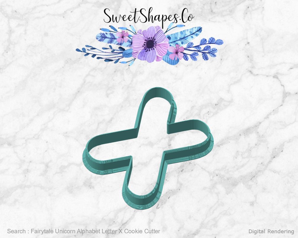 Fairytale Unicorn Alphabet Letter X Cookie Cutter — angled front view