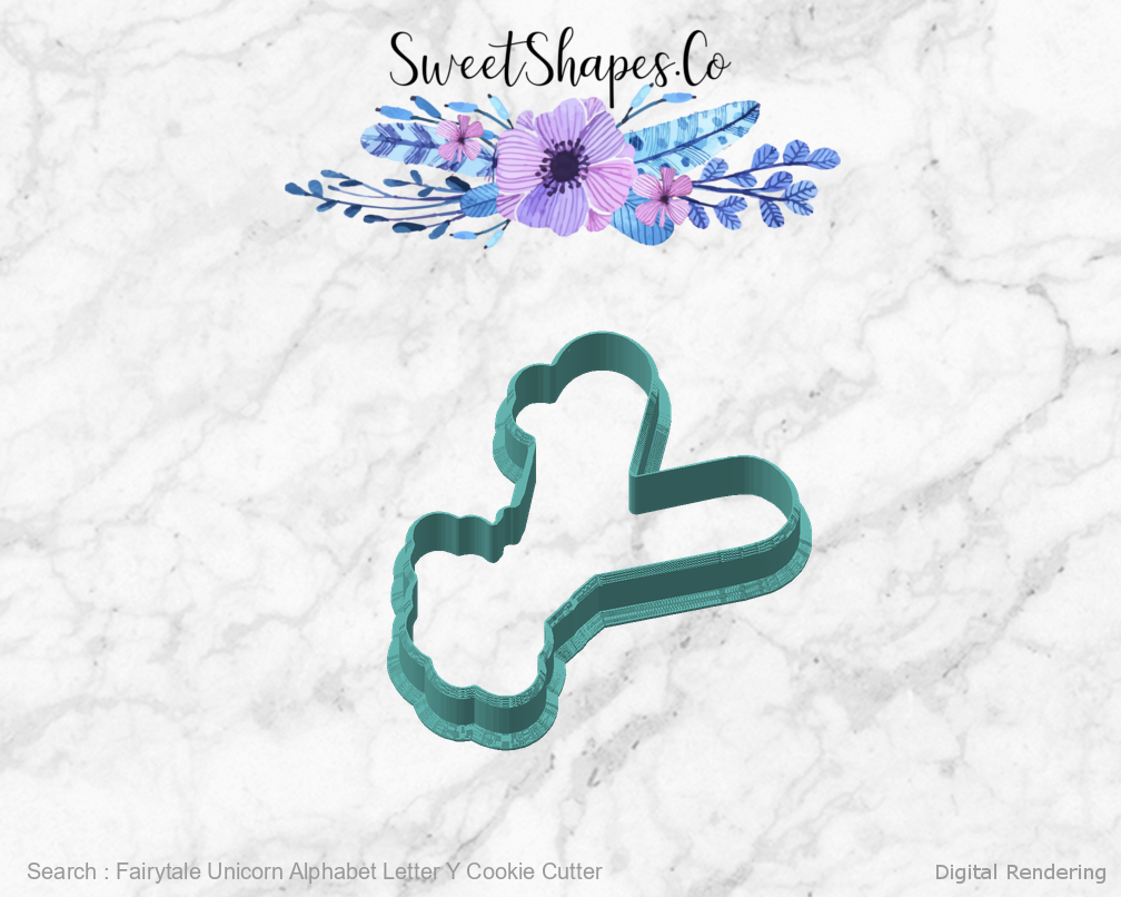 Fairytale Unicorn Alphabet Letter Y Cookie Cutter — angled front view