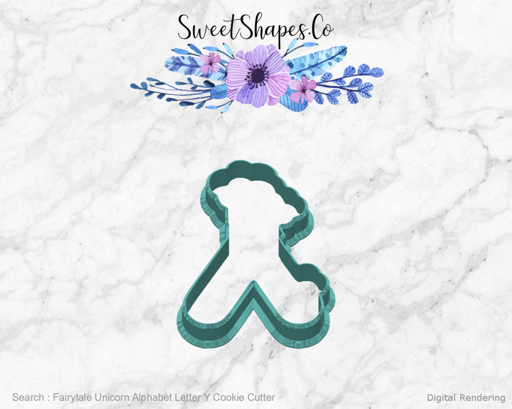 Fairytale Unicorn Alphabet Letter Y Cookie Cutter — back view