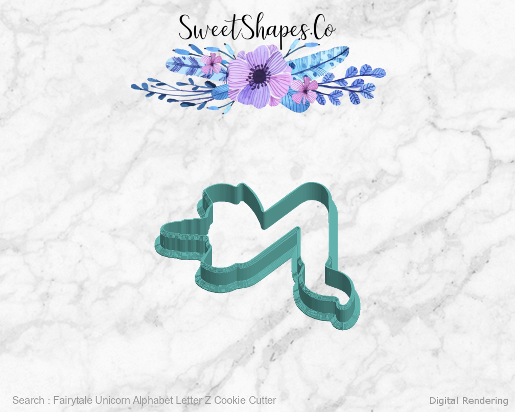 Fairytale Unicorn Alphabet Letter Z Cookie Cutter — left view