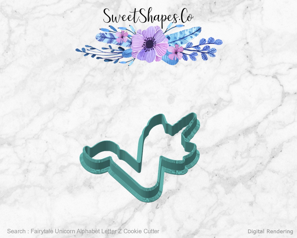 Fairytale Unicorn Alphabet Letter Z Cookie Cutter — angled front view