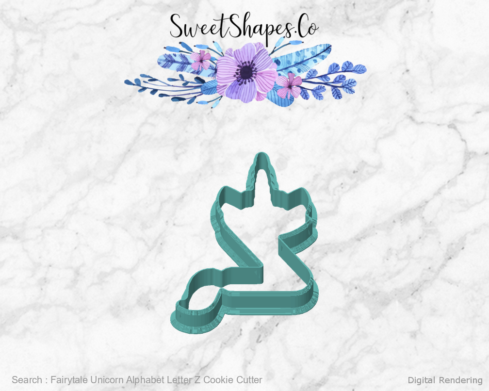 Fairytale Unicorn Alphabet Letter Z Cookie Cutter — front view