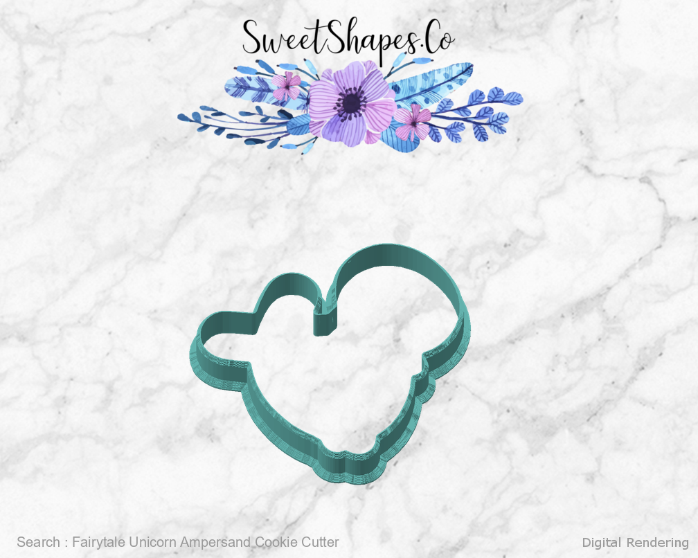 Fairytale Unicorn Ampersand Cookie Cutter — angled front view
