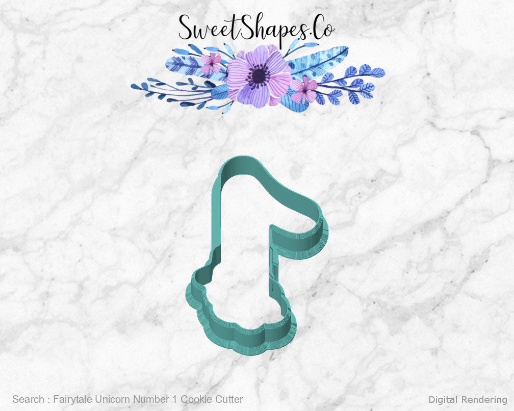 Fairytale Unicorn Number 1 Cookie Cutter — front view