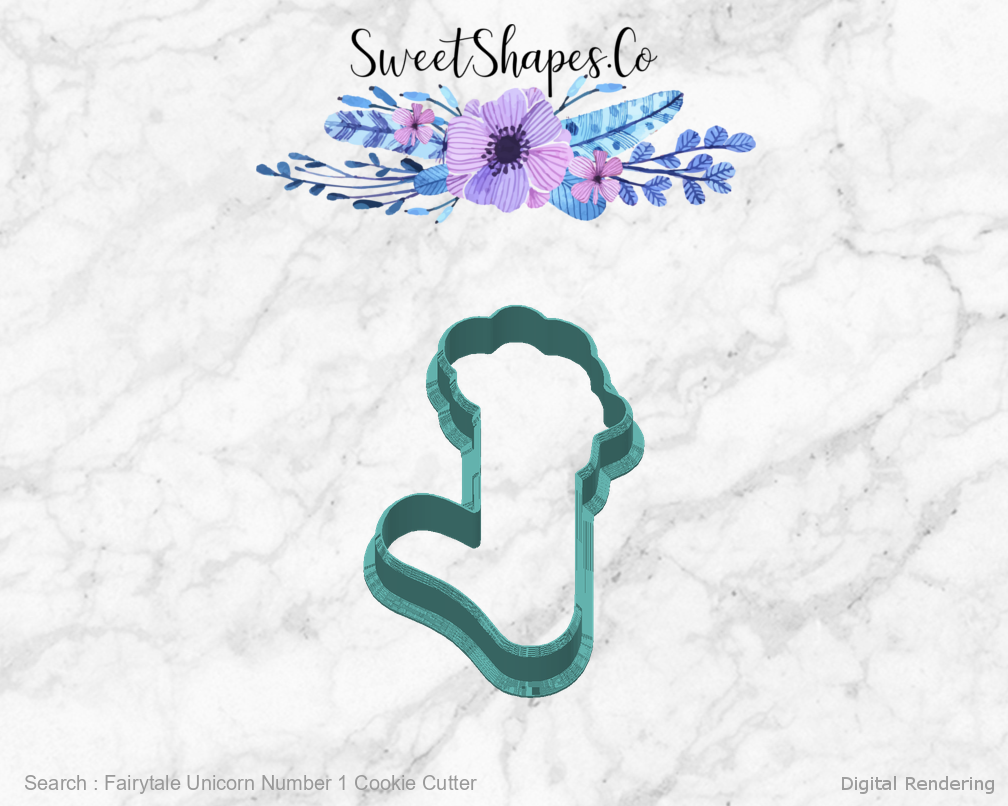 Fairytale Unicorn Number 1 Cookie Cutter — back view