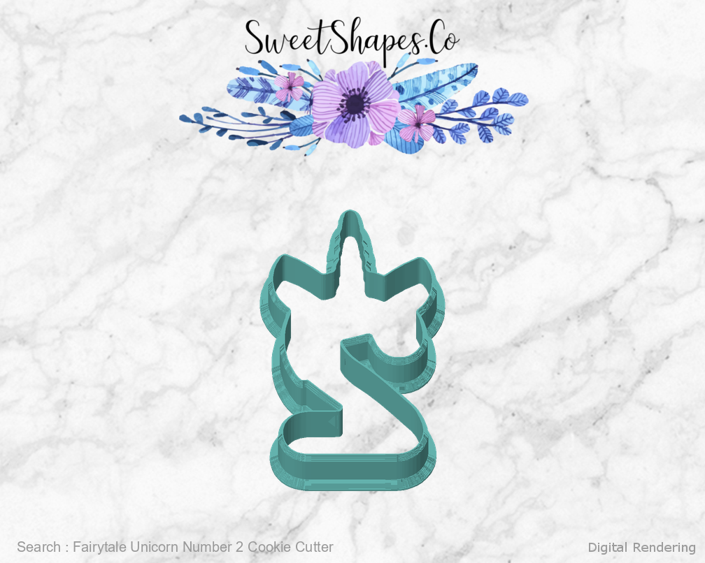 Fairytale Unicorn Number 2 Cookie Cutter — front view