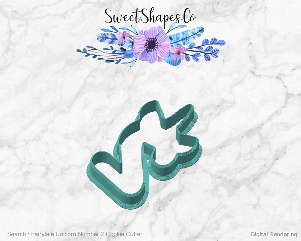 Fairytale Unicorn Number 2 Cookie Cutter — angled front view