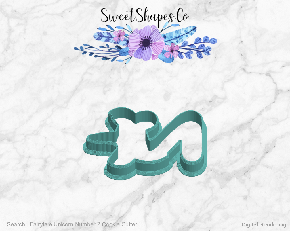Fairytale Unicorn Number 2 Cookie Cutter — left view