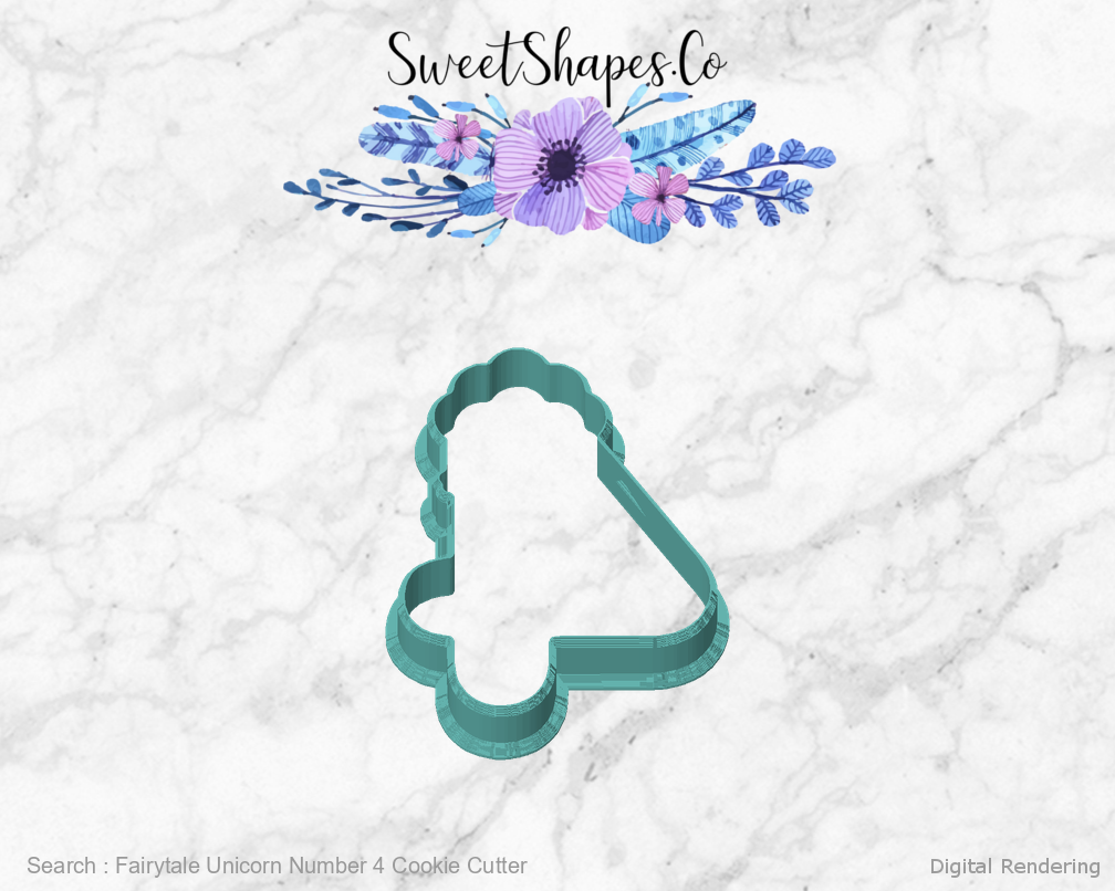 Fairytale Unicorn Number 4 Cookie Cutter — front view