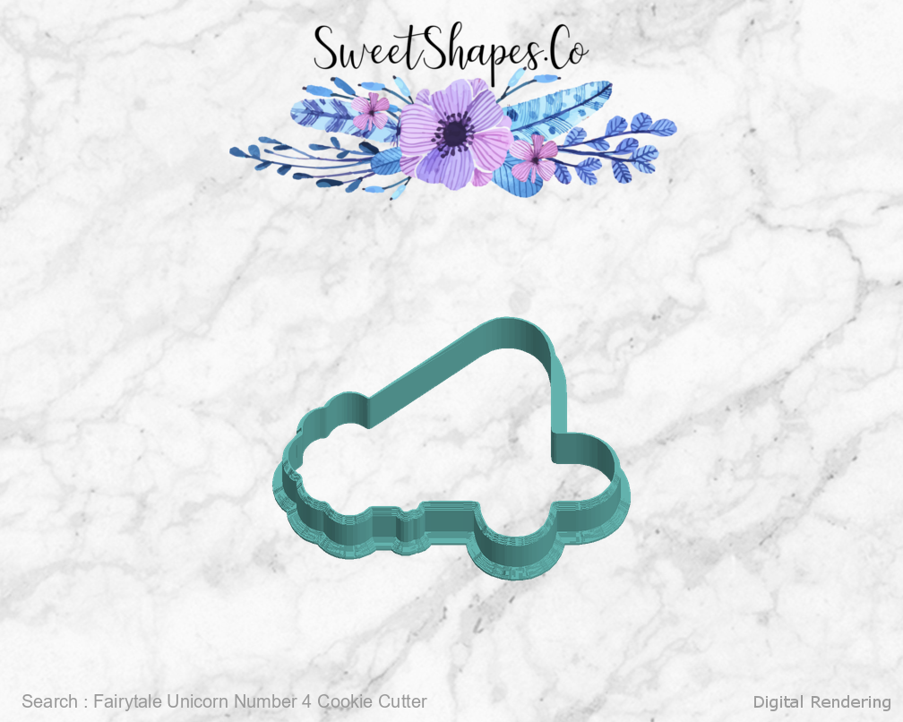 Fairytale Unicorn Number 4 Cookie Cutter — left view