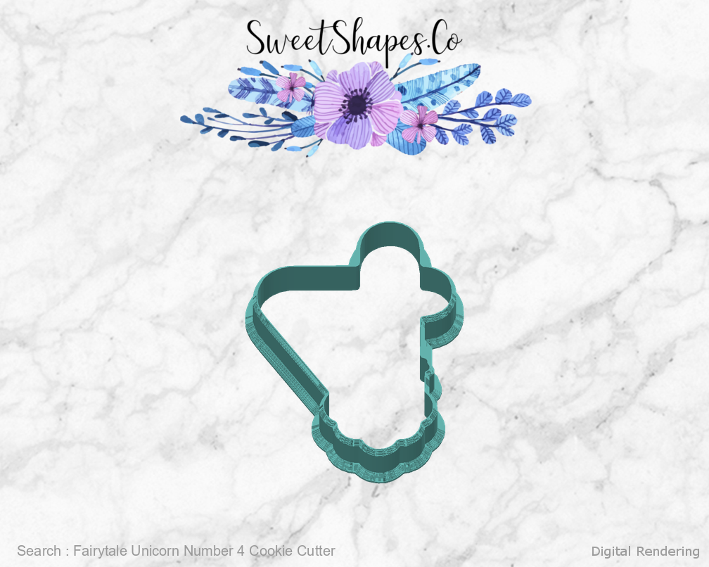 Fairytale Unicorn Number 4 Cookie Cutter — back view