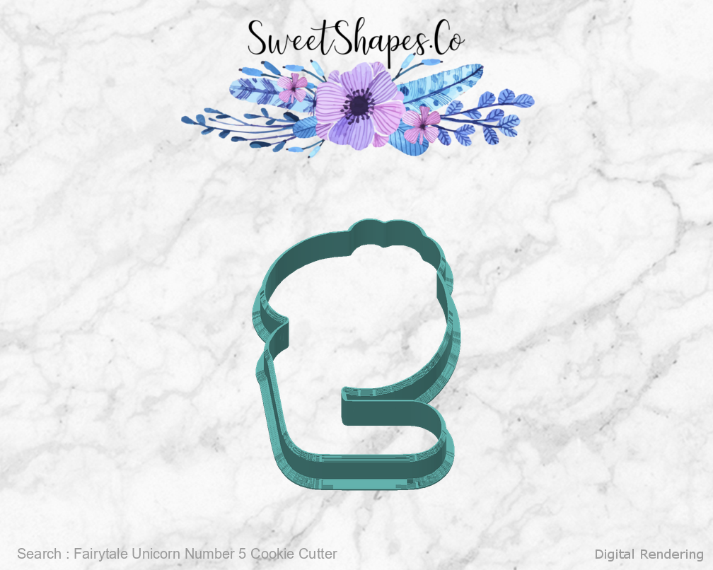 Fairytale Unicorn Number 5 Cookie Cutter — back view