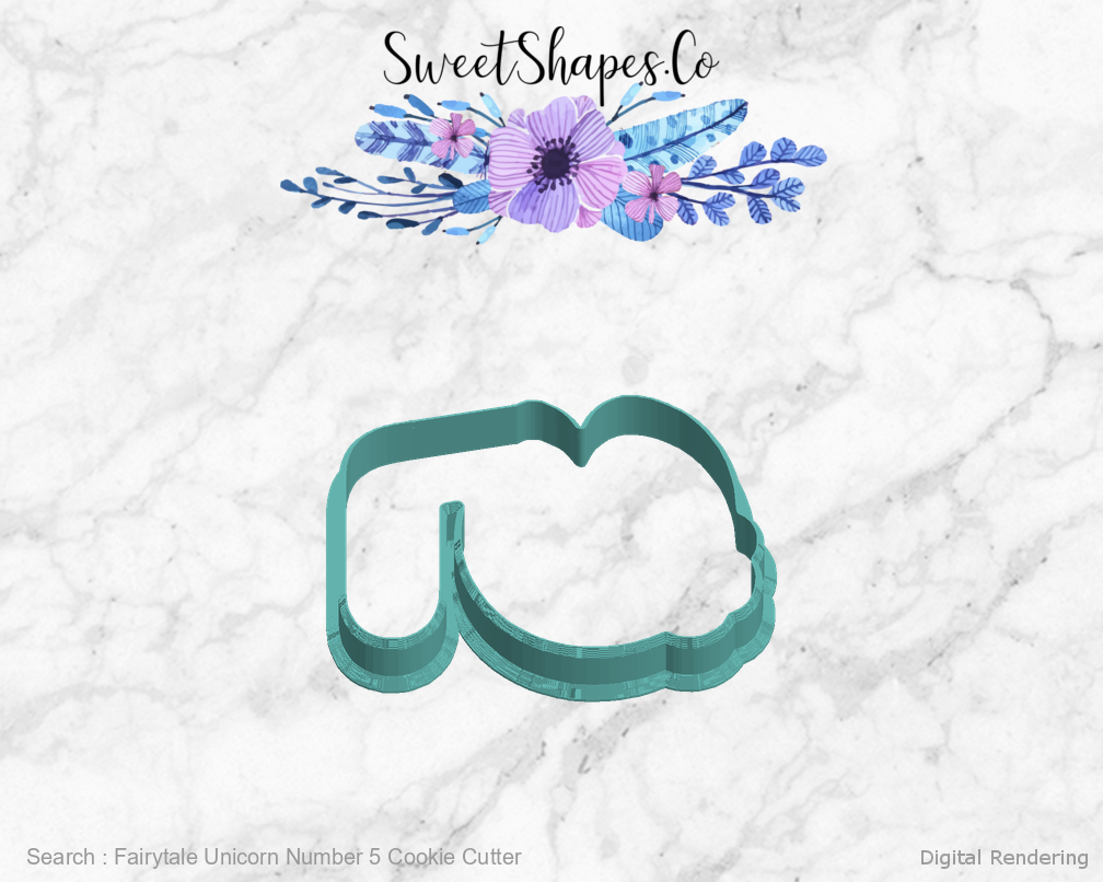 Fairytale Unicorn Number 5 Cookie Cutter — left view