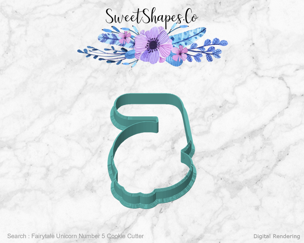 Fairytale Unicorn Number 5 Cookie Cutter — front view