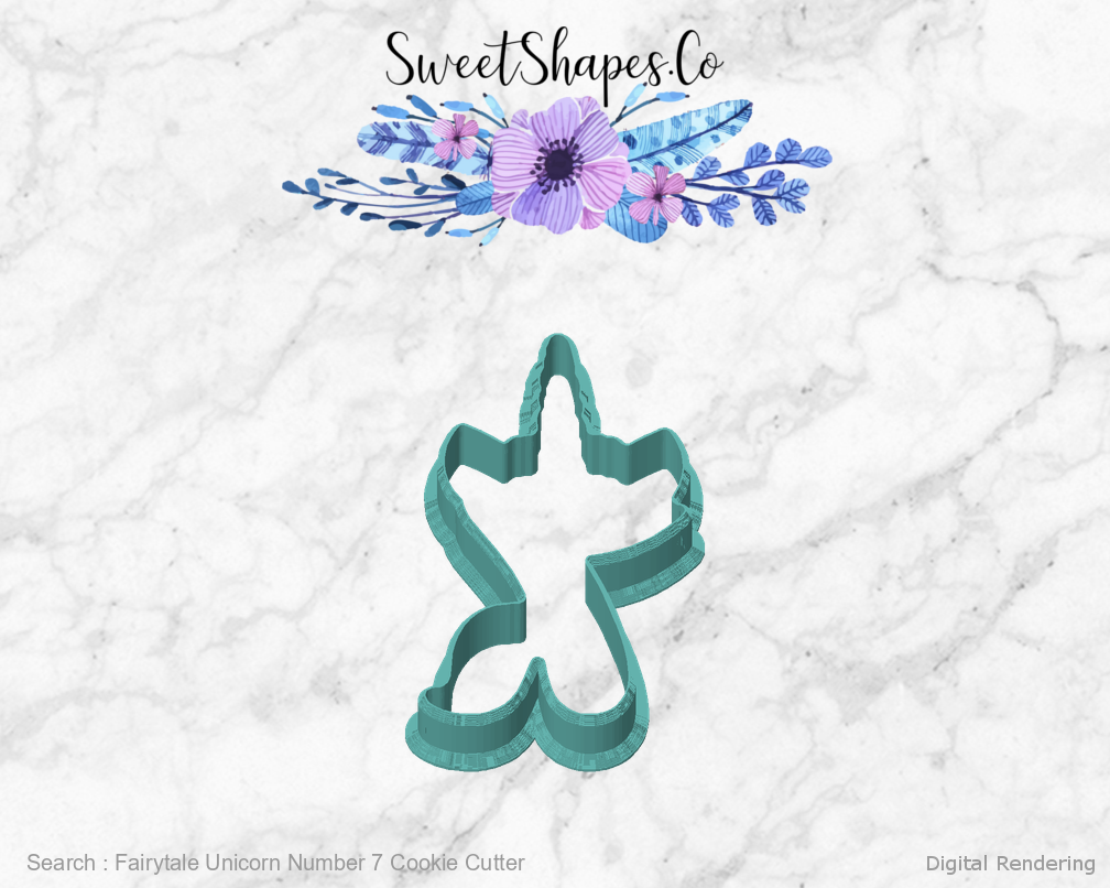 Fairytale Unicorn Number 7 Cookie Cutter — front view