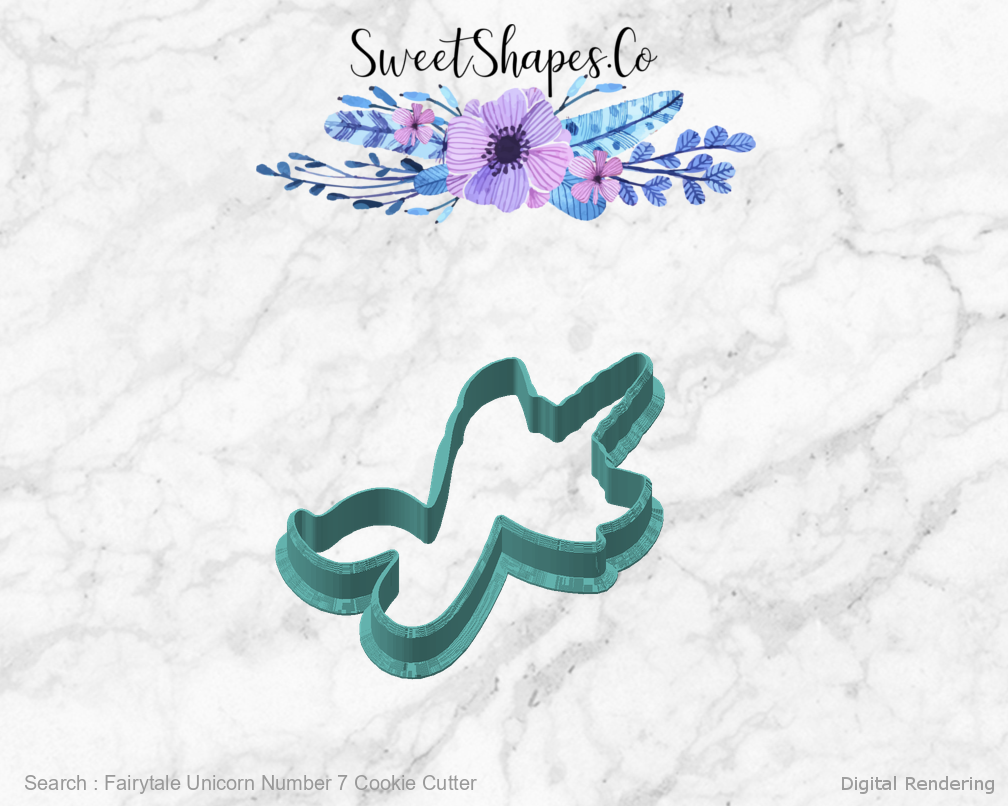 Fairytale Unicorn Number 7 Cookie Cutter — angled front view